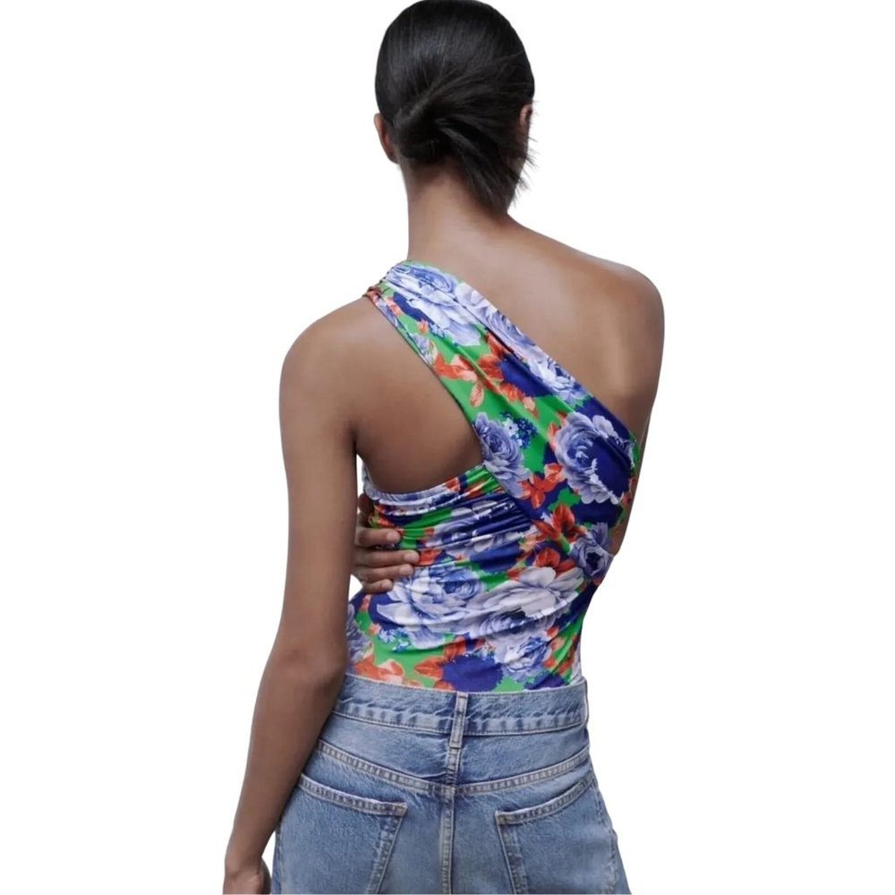 NWT ZARA Floral Asymmetrical One Shoulder Bodysuit SMALL 0264/453 - Picture 4 of 16